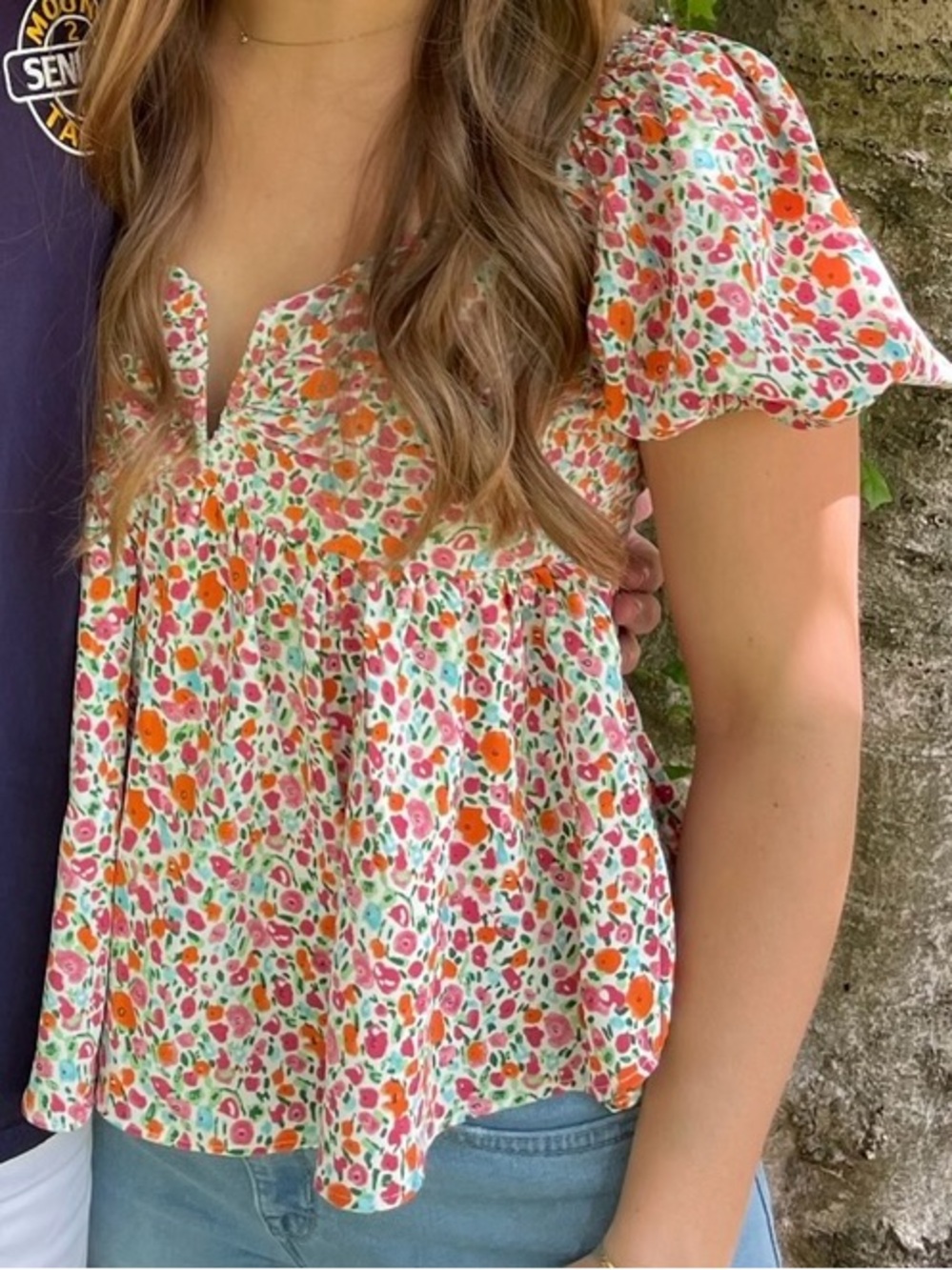 Floral Balloon Sleeve Top